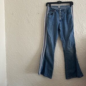 Vintage Button Fly y2k 2000s Stripe Side Flare Leg Jeans 7 Low Rise